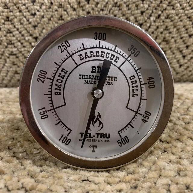 Tel-Tru BBQ Barbecue Grill Thermometer, 3” Aluminum Zoned Dial, 3.25” Stem, See!