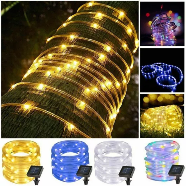 Solar Powered 100 LED Strip Rope Lights Fairy String Light Xmas Outdoor Lighting