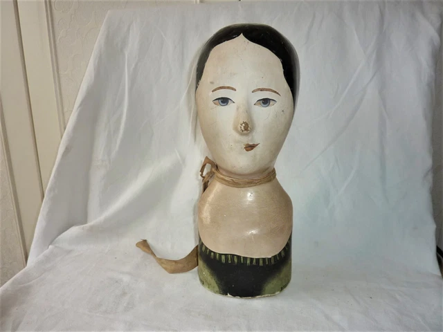 ANCIENNE MAROTTE PORTE Coiffe Modiste Art Populaire Tête A Chapeau