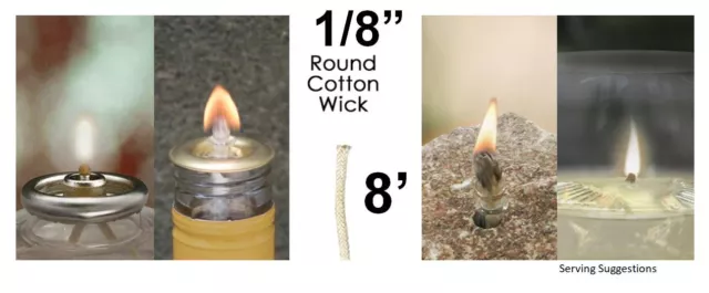 1/8 Round Cotton Wick 8' Kerosene Lantern Lamp Tiki Rock Candle Wick USA Seller