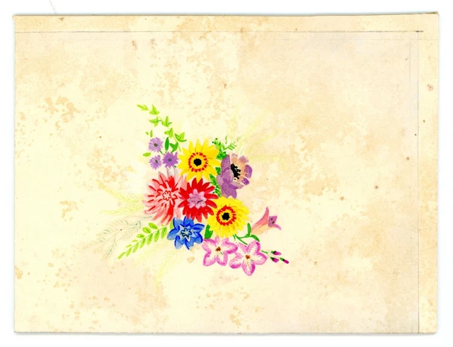 Vintage greetings Birthday card artwork illustration flowers bows floral #2 3