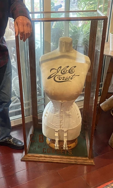 Antique 1800’s  JCC Corset Mannequin With Original Gold Lettering Display Case