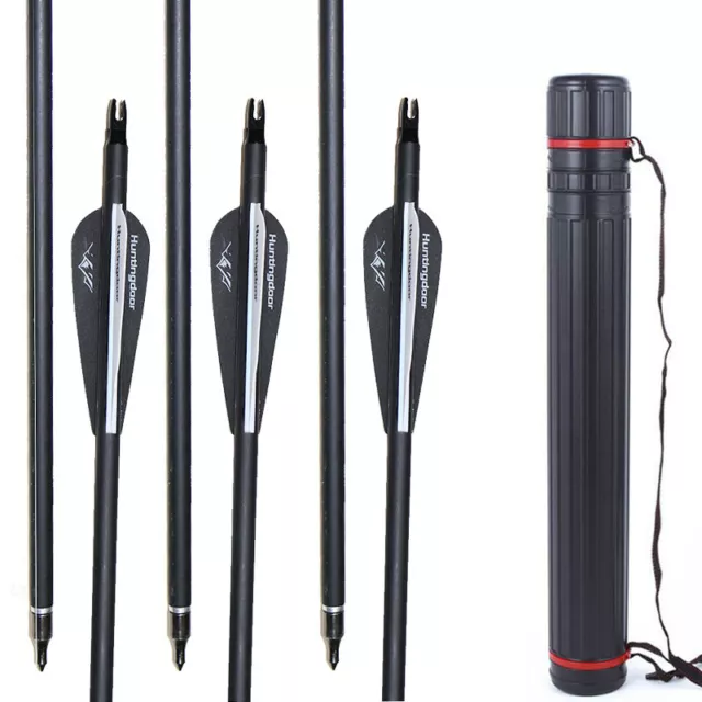 12x 31inch Carbon Arrows SP500 Archery Hunting  + Telescopic Arrow Quiver Cases