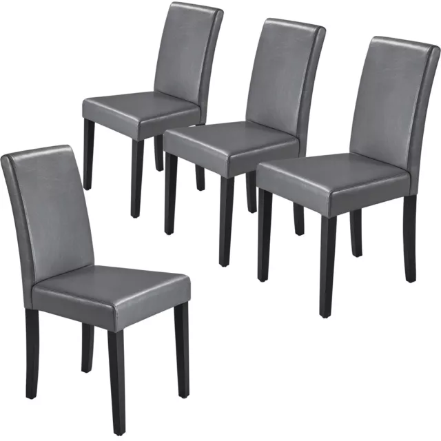 Set of 4 Dining Chairs High Back PU Leather Kitchen Chair Modern Wood Legs Home