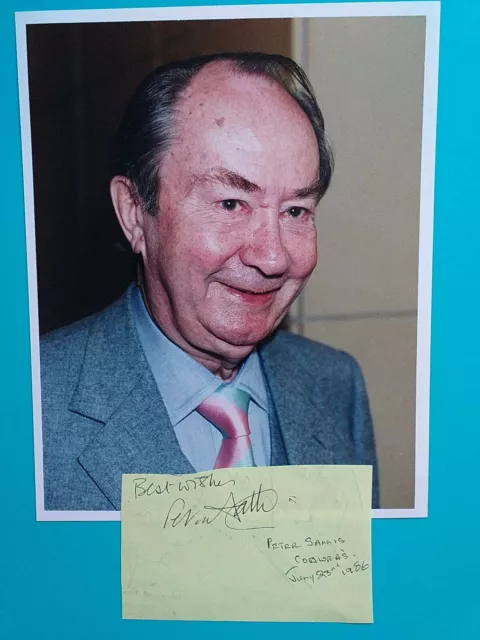 PETER SALLIS Signed page trimmed of British Comedy star + 10x8 press photo 1986