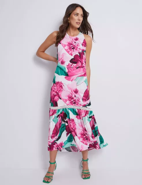 KATIES - Womens Dress -  Sleeveless Lace Trim Flounce Maxi Dress