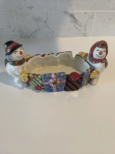 Fitz and Floyd Snowman Cracker Cradle-10”Wx 4”T Actual Cradle 6”x 2.5”-(H)