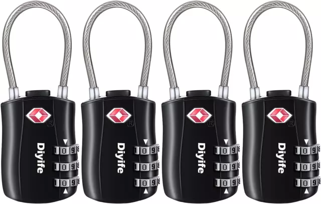 TSA Approved Cable Luggage Locks,[4 Pack]  Suitcase Padlocks,Tsa Luggage Locks,L