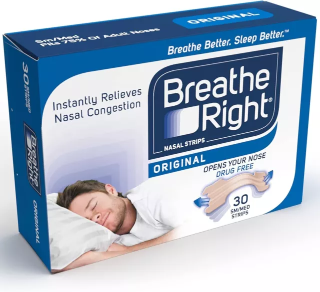 Breathe Right Nasal Strips Snoring Relief Original - 30 Small / Medium Strips