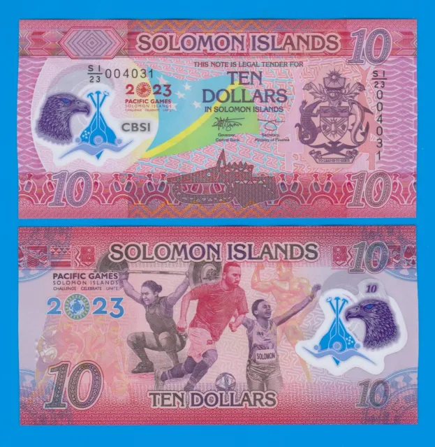 Solomon Islands 10 Dollars P 39 NEW 2023 Polymer UNC Commemorative Pacific Games