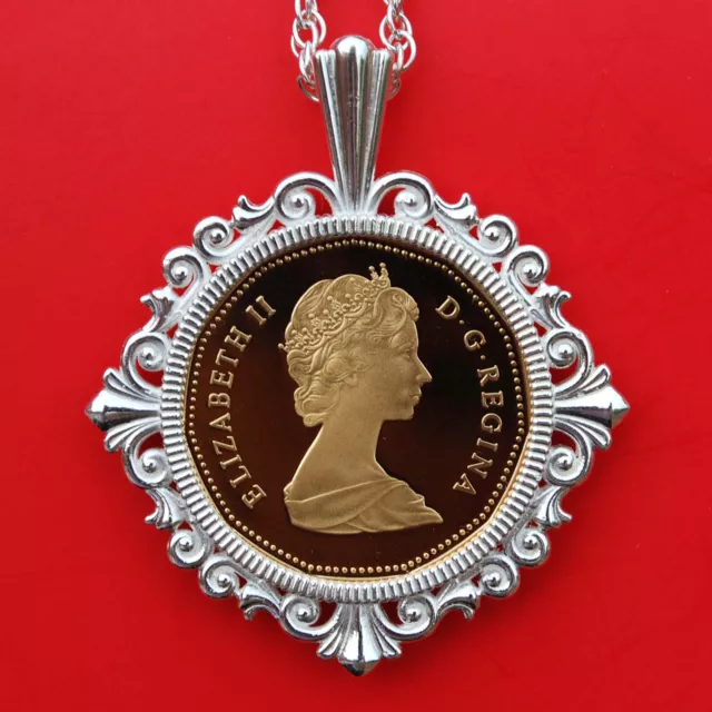 1987 Canada Elizabeth II Dollar Gem BU Proof Coin 925 Sterling Silver Necklsce