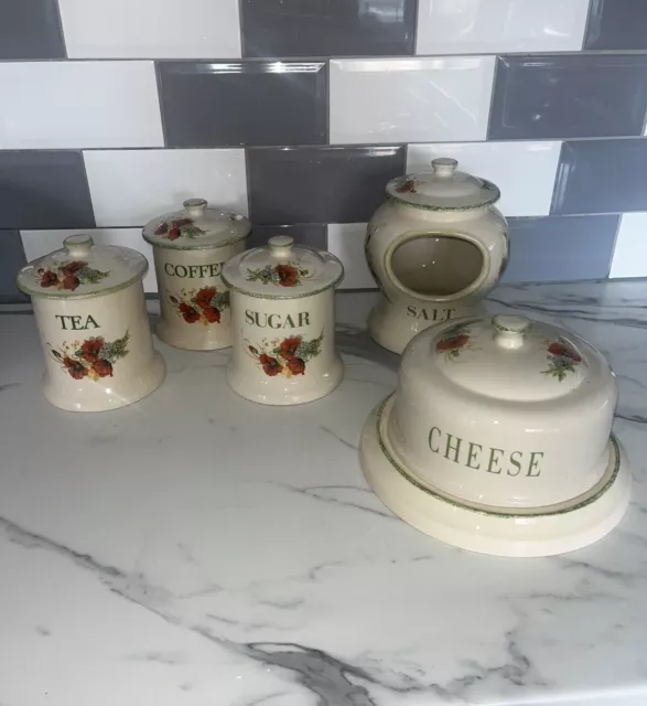 Kernewek Pottery Tea Coffee Sugar Canisters Jars  Cornwall Vintage Set Of 5