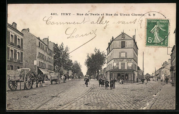 CPA Ivry-sur-Seine, Rue de Paris et Rue du Vieux Chemin 1909