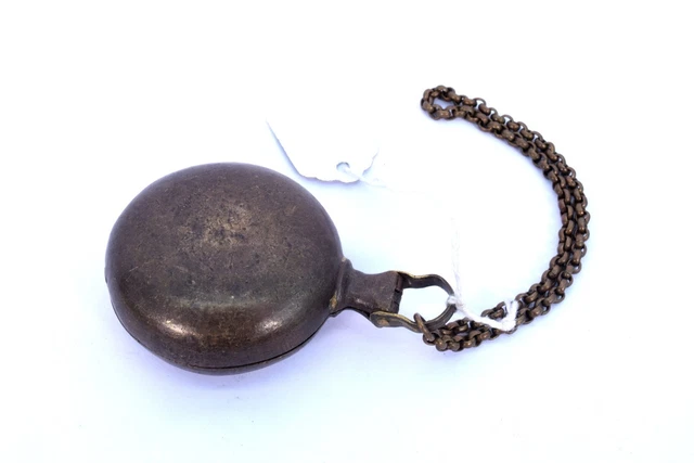 Antique Old Ethnic Brass Betel Lime Paste Chuna-Dani Box With Chain. i22-12