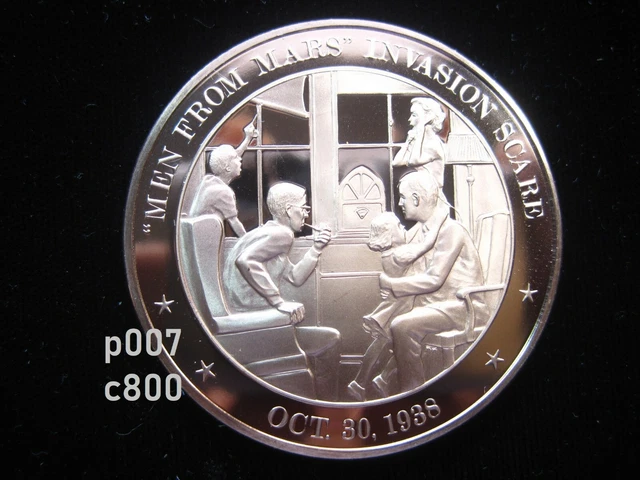 USA History 1938 Mars Invasion Scare Franklin Mint Bronze Proof 45mm USA Medal