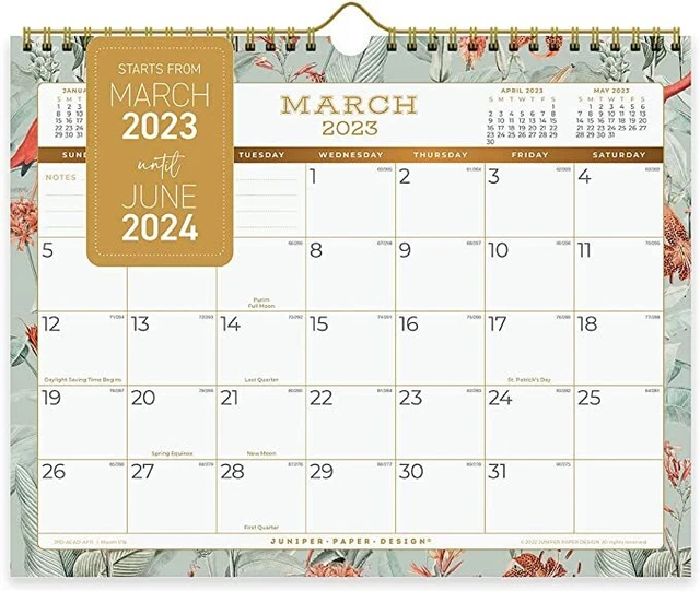 AESTHETIC CALENDAR FROM March 2023 to June 2024 Floral Wall Calender