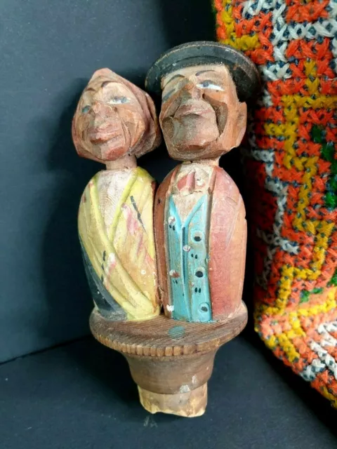 Old Carved Wooden European Bottle Stopper (a) …beautiful collection piece