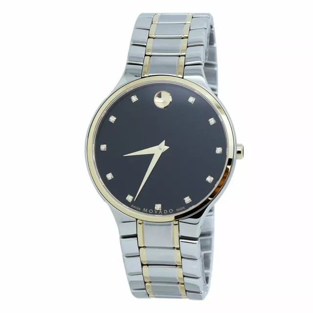 Movado Men's 0607287 Serio Stainless Black Dial Diamonds Museum Dial Gold Watch