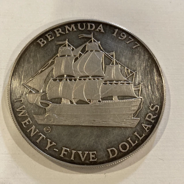 Bermuda 1977  25 Dollars Sterling Silver Proof 54.75 gm Royal Canadian Mint