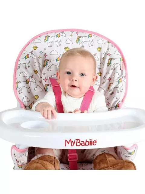 My Babiie Unicorn Compact Highchair Tray Ultra Lightweight Padded Pink White