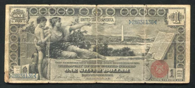 Fr 224 1896 $1 One Dollar “Educational” Silver Certificate Currency Note Vf