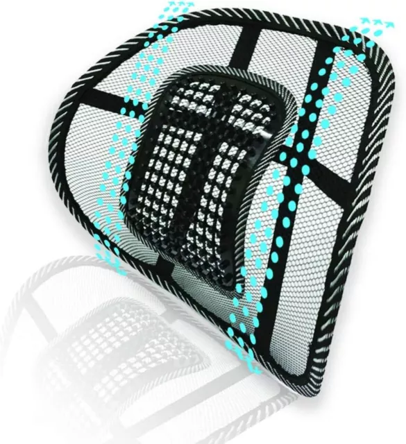 Car Mesh Lumbar Back Support Pillow with Massage Beads for Car Seat Office Chair