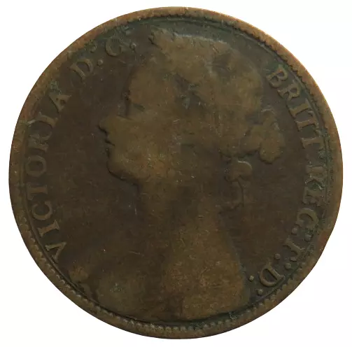 1875 Queen Victoria Bun Head One Penny Coin - Great Britain