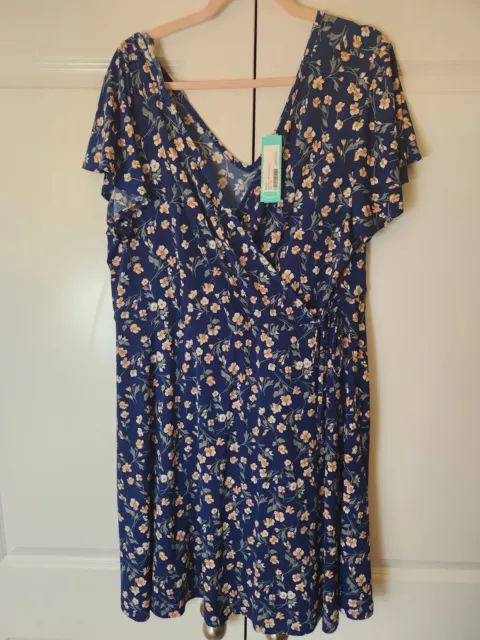 Stitch Fix Womens Dress, Plus Size 3x, NWT, Faux Wrap, Short Sleeve, Floral