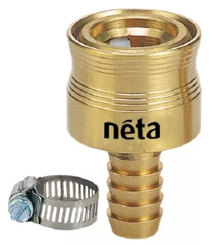 Neta Brass 12mm Barbed Tail Hose Connector Neta Deluxe With Clamp RNL44