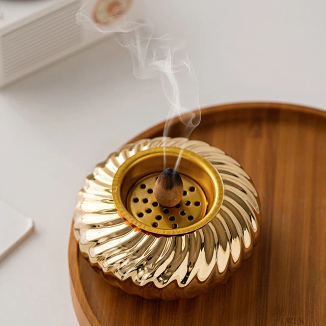 KHTO Bruciatore Di Incenso In Ceramica A Cascata Lotus TON Zucca - Affumicatore Con 10 Coni Di Ricircolo Per Meditazione E Relax