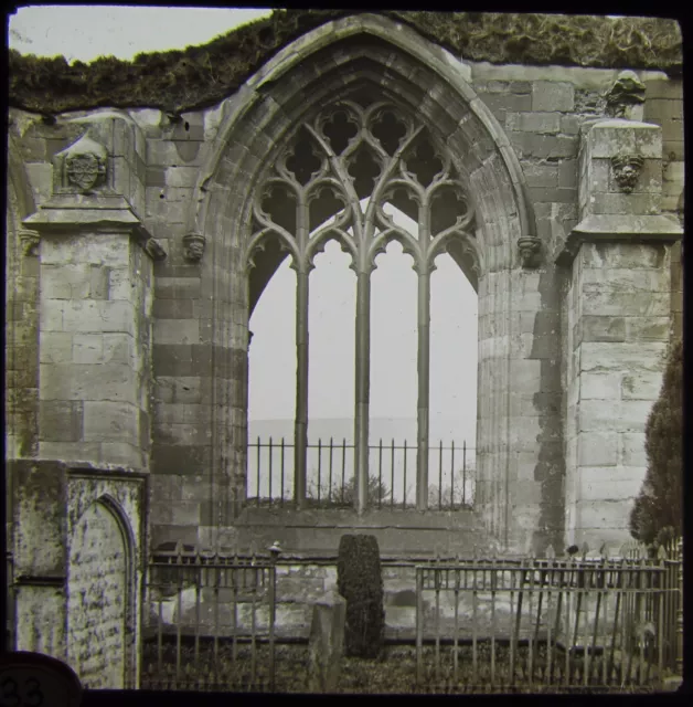 Glass Magic Lantern Slide MELROSE ABBEY TRACERY NAVE C1890 PHOTO SCOTLAND