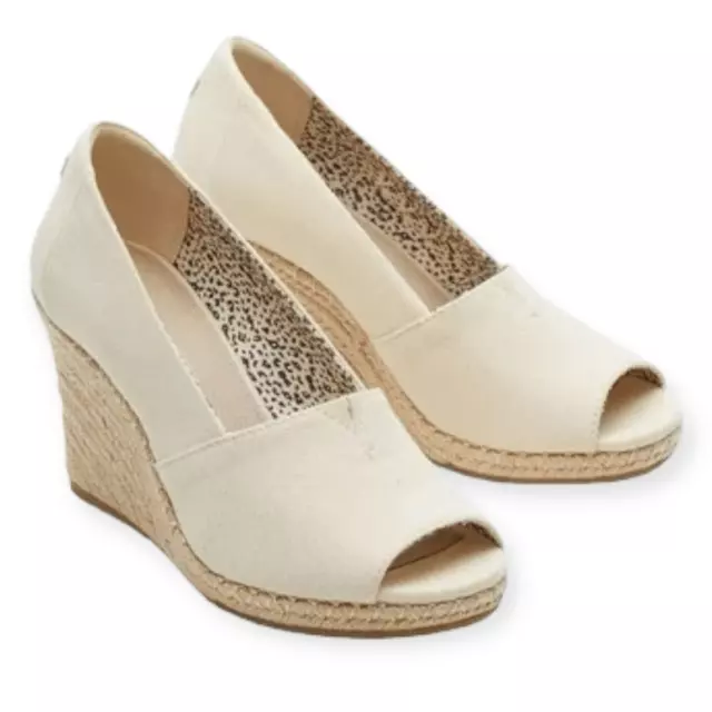 TOMS MICHELLE ESPADRILLE Wedge Sandal in Natural Linen Size 10 NEW $25. ...