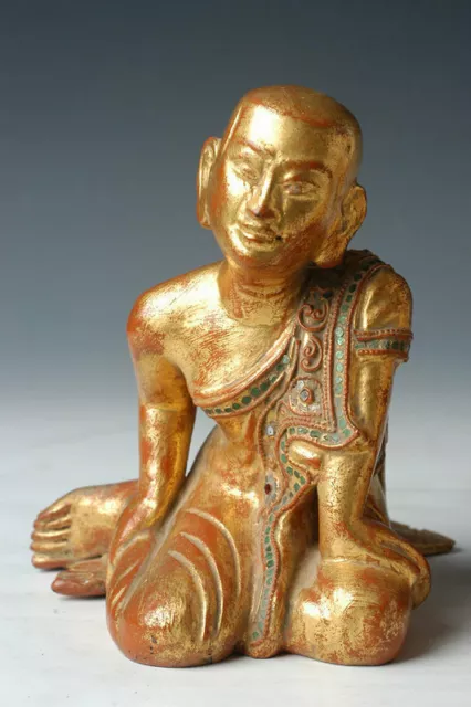 19th Century, Mandalay, A Pair of Antique Burmese Wooden Seated Disciples 2