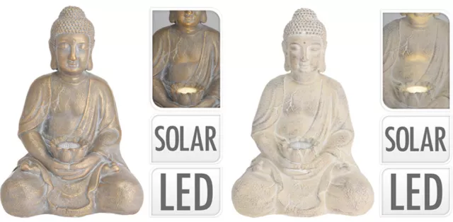 LARGE SITTING BUDDHA Statue Garden Ornament Meditating Buddha Solar LED ...