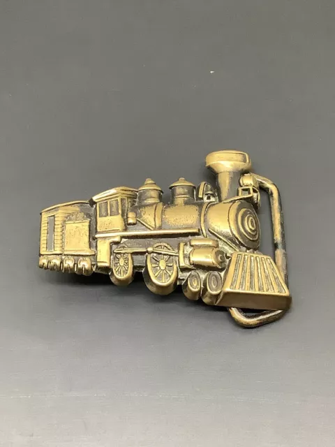 Vintage 1978 BTS Solid Brass Train Locomotive Belt Buckle USA 2.75” L