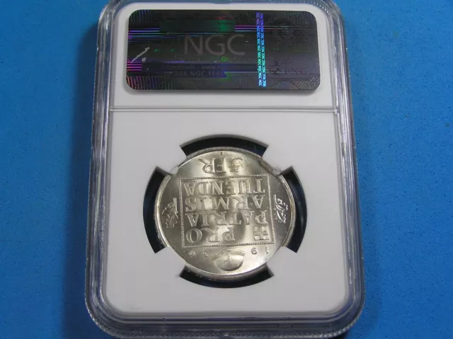 Switzerland 5 Francs .835 Silver Coin 1936-B NGC MS63, Armament Fund 2