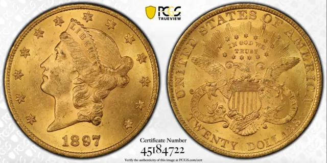 1897 PCGS & CAC MS64 $20 Gold Liberty Double Eagle