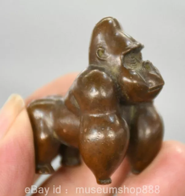 2" Old Chinese Red Bronze Craving Gorilla Orangutan Monkey Sculpture Ornaments