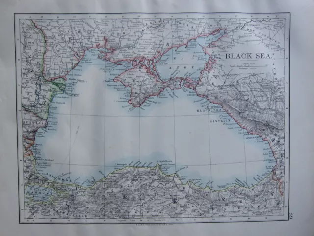 1900 Victorian Map ~ Black Crimean Sea Turkey Russia