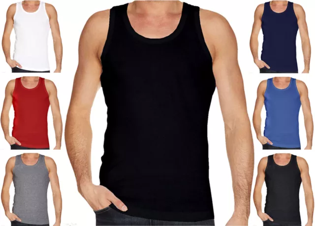 Mens Plain Vests 100% Cotton Summer Multi Pack Sports T Shirt Tank Top S-2XL Lot