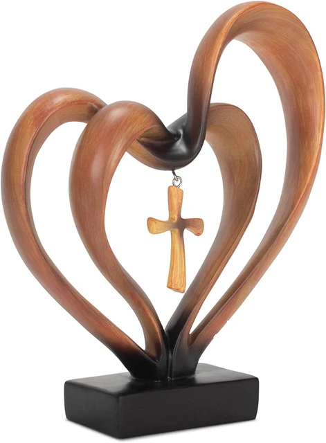 It Takes Three Heart and Cross Brown 8.5 X 9.5 Resin Stone Pedestal Table Top De
