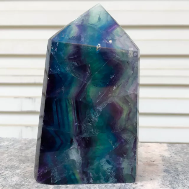 544g Natural Beautiful Color Fluorite Crystal Obelisk Quartz Healing Wand Point