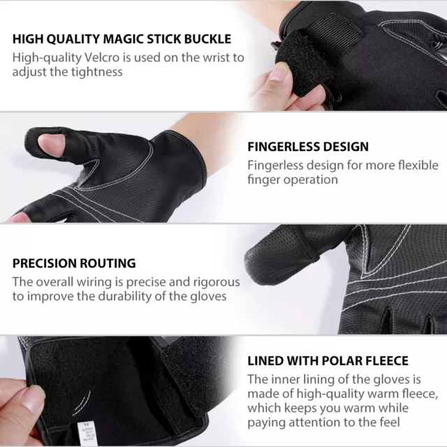 2 Cut Half-Finger Fishing Gloves Anti-Slip Cycling Fleece Gloves for Men Women 2