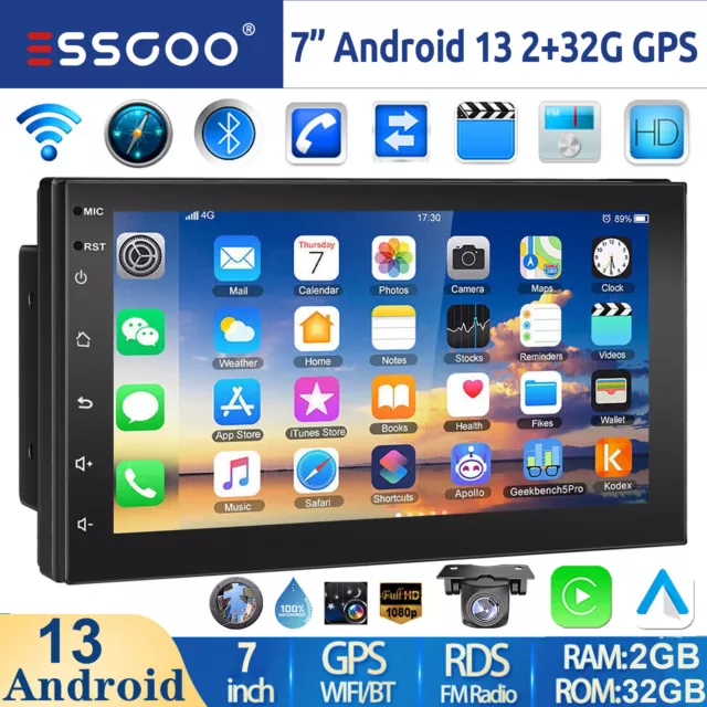 2DIN Android 13 2+32G Carplay Autoradio Radio de Coche Bluetooth GPS Wifi Cámara