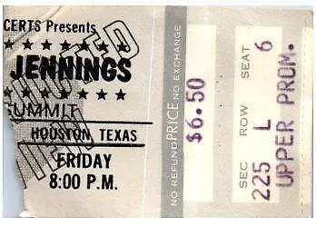 Vintage Waylon Jennings Ticket Stub August 12 1977 The Summit Houston Texas