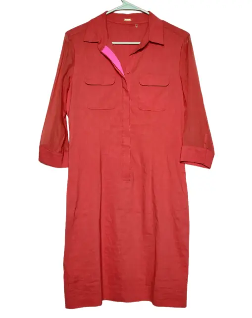 Elie Tahari Womens Sz 4 Linen Silk Blend Dress Button Up 3/4 Sleeve