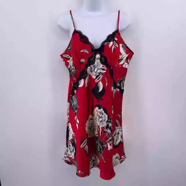 Apt 9 Sz XL Floral Silky Satin Nightie Nightgown Lace Neckline Red Black White