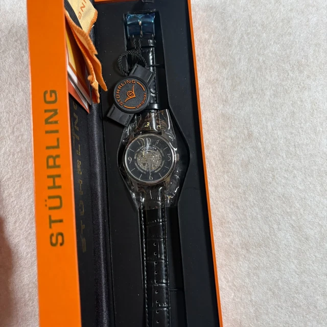 Stührling Orologio Automatico Scheletrato Uomo – Movimento A Carica Automatica, Quadrante Scheletrato, Cinturino In Pelle Con Stampo Alligatore, 22 Rubini, Garanzia 2 Anni