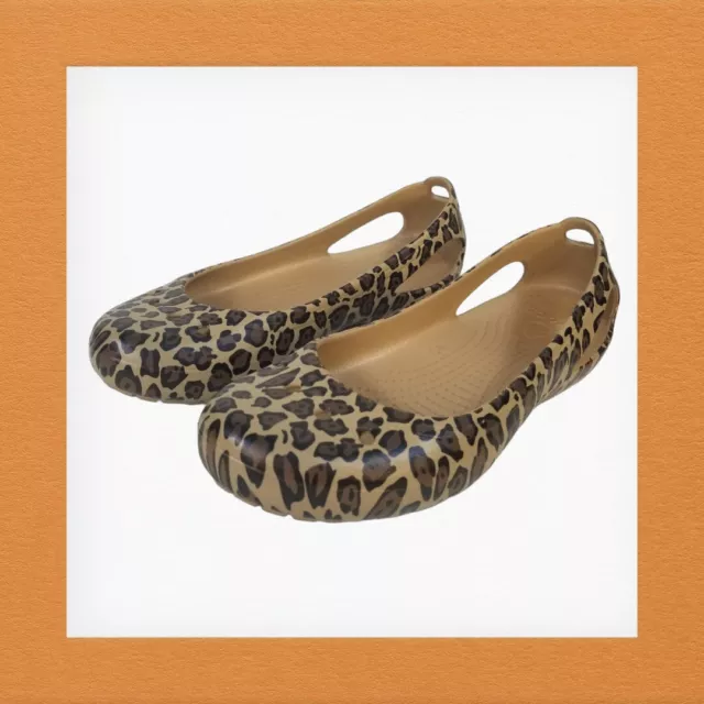 Crocs Kadee Women SZ 7W Cheetah Leopard Animal Print Ballet Shoes Comfort Casual