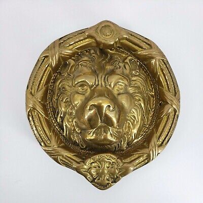 Brass Lion Door Knocker Round Vintage Heavy Large Ornate 7 1/2" Diameter 4lbs